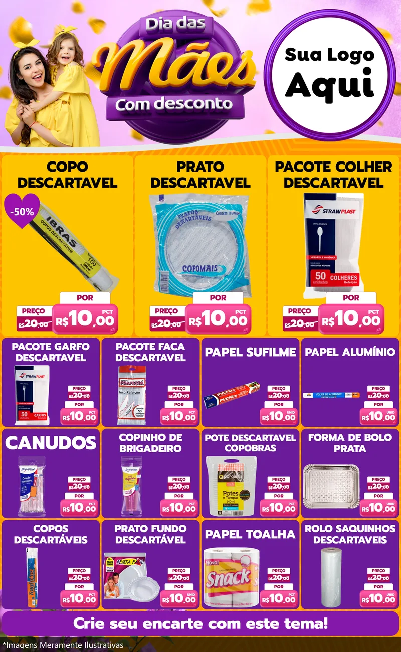 Modelo de Encarte para Encarte Grande com o tema Dia das Mães com Desconto para Embalagens