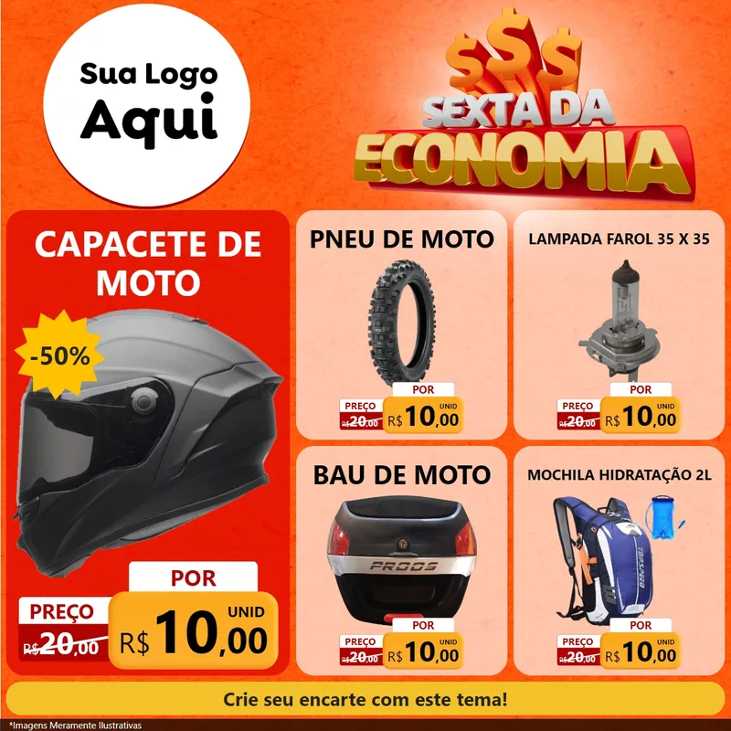 Modelo de Rede Social para Feed Facebook com o tema Sexta da Economia para Moto peças