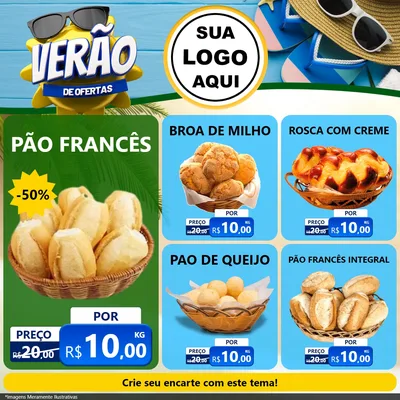 Modelo de Rede Social para Feed Facebook com o tema Verão de Ofertas para Padaria