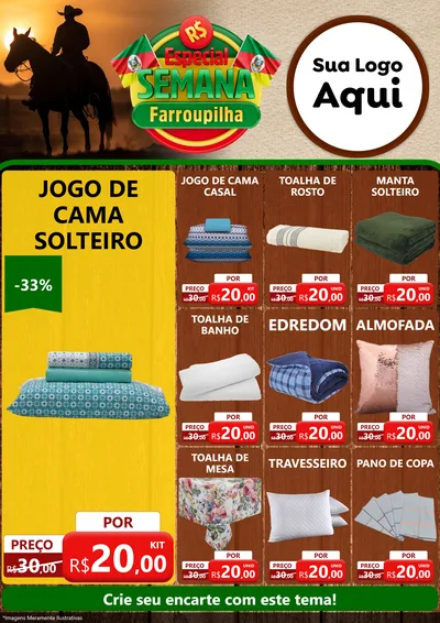 Modelo de Encarte para Encarte A4 Vertical com o tema Especial Semana Farroupilha para Cama, Mesa e Banho