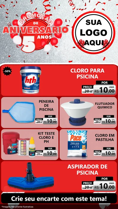 Modelo de TV para TV Vertical com o tema Promoção de Aniversário - 5 Anos para Produtos para Piscina