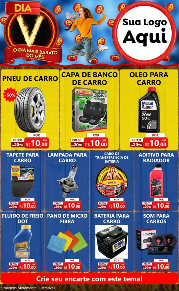 Modelo de Encarte para Encarte Grande com o tema Dia V - O Dia Mais Barato Do Mês para Auto peças