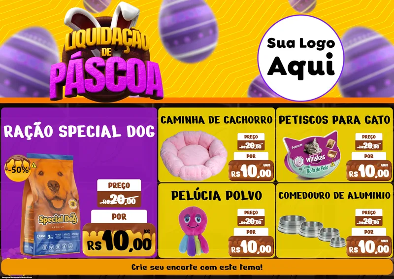 Modelo de Encarte para Encarte A4 Horizontal com o tema Liquidação de Páscoa para Pet Shop