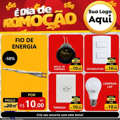 Modelo de Rede Social para Feed Facebook com o tema É Dia De Promoção para Materiais Elétricos