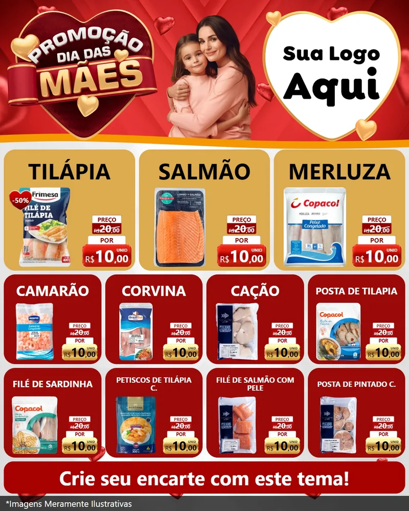 Modelo de Rede Social para Feed Instagram com o tema Promoção Dia das Mães para Peixaria