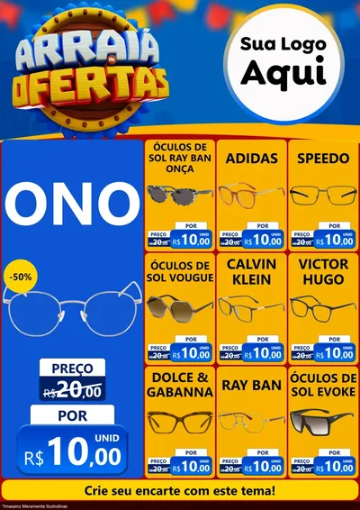 Modelo de Encarte para Encarte A4 Vertical com o tema Arraiá de Ofertas - Junina para Óticas