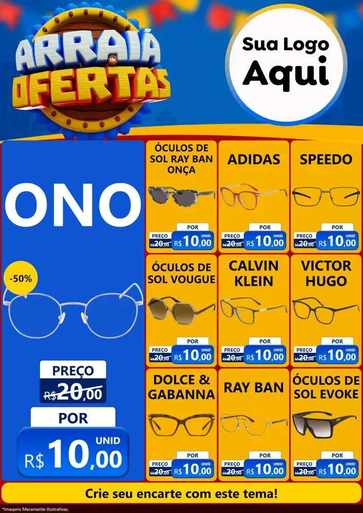 Modelo de Encarte para Encarte A4 Vertical com o tema Arraiá de Ofertas - Junina para Óticas