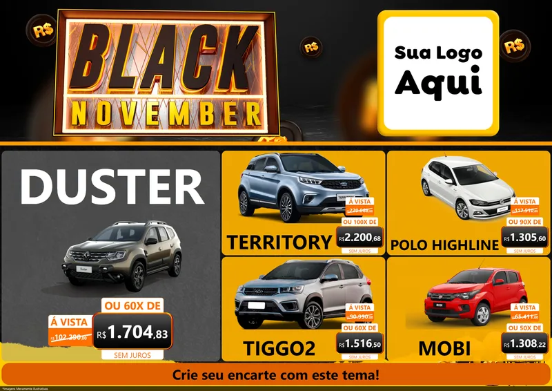 Modelo de Encarte para Encarte A4 Horizontal com o tema Black November para Concessionaria de Carros