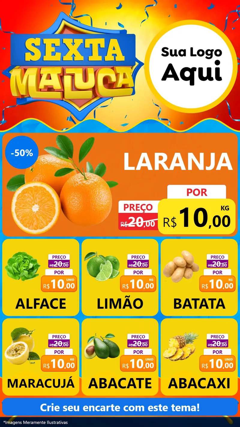 Modelo de Rede Social para Stories com o tema Sexta Maluca para Hortifrúti