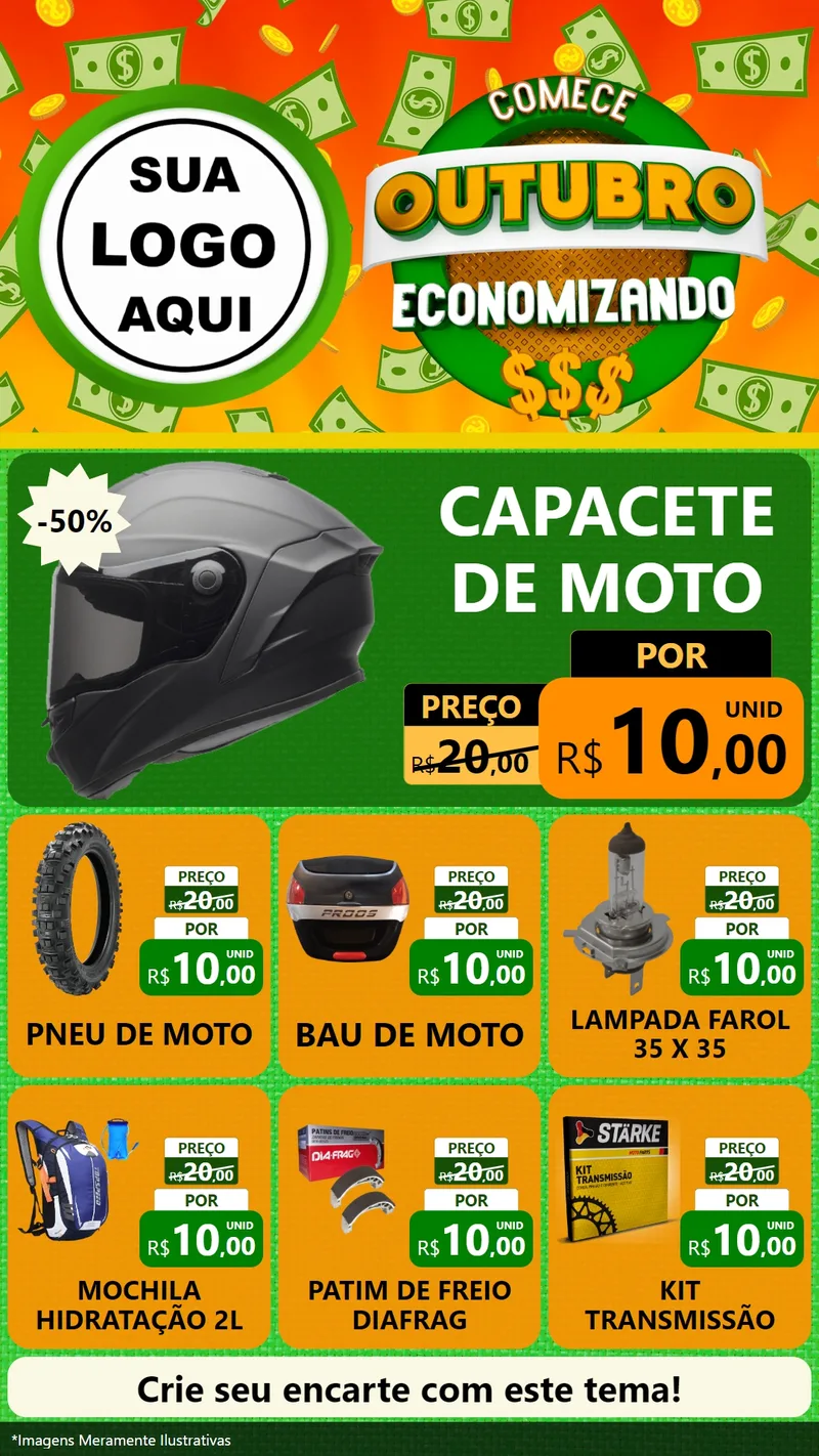 Modelo de Rede Social para Stories com o tema Comece Outubro Economizando para Moto peças