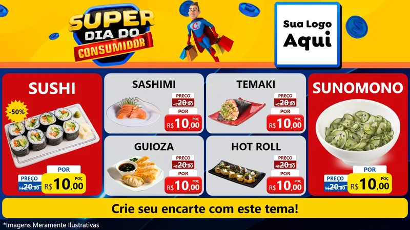 Modelo de TV para TV Horizontal com o tema Super Dia do Consumidor para Comida japonesa