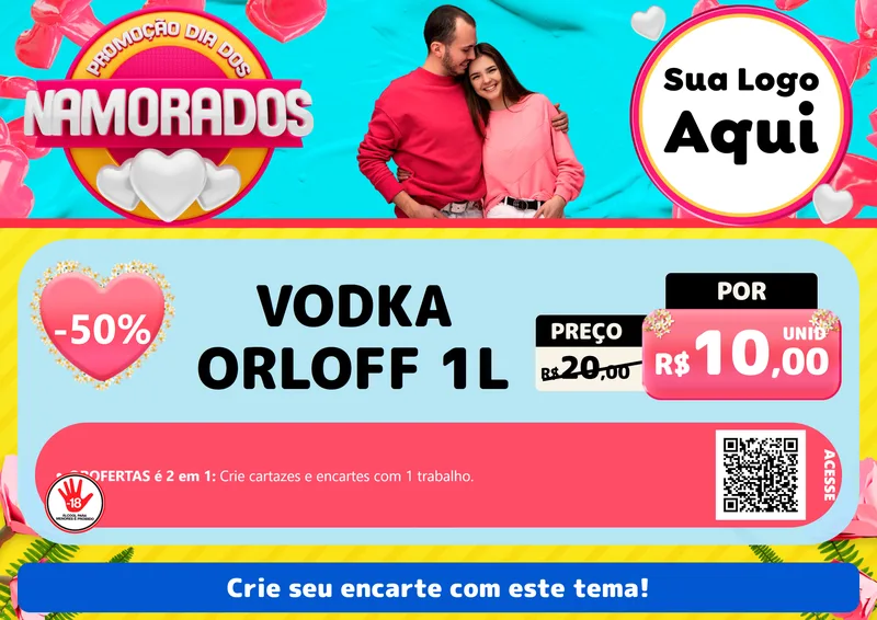 Modelo de Cartaz para Cartaz A4 Horizontal com o tema Promoção Dia dos Namorados para Distribuidora de bebidas