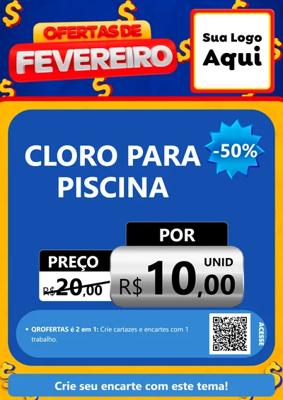 Modelo de Cartaz para Cartaz A4 Vertical com o tema Ofertas de Fevereiro para Produtos para Piscina