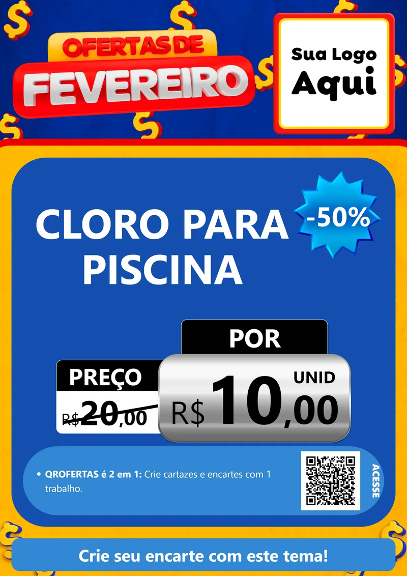 Modelo de Cartaz para Cartaz A4 Vertical com o tema Ofertas de Fevereiro para Produtos para Piscina