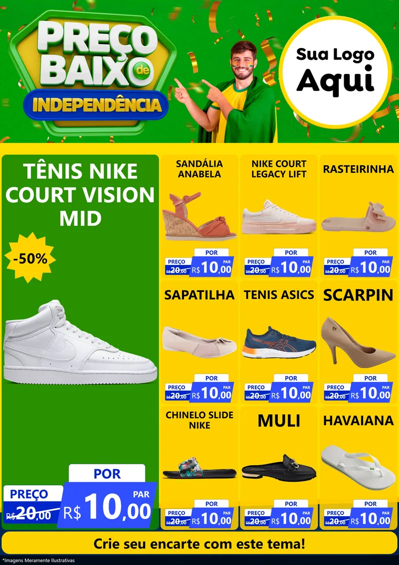 Modelo de Encarte para Encarte A4 Vertical com o tema Preço Baixo de Independência para Calçados