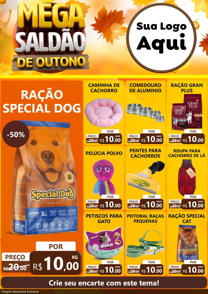 Modelo de Encarte para Encarte A4 Vertical com o tema Mega Saldão de Outono para Pet Shop