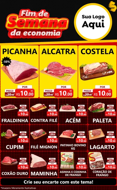 Modelo de Encarte para Encarte Grande com o tema Fim de Semana da Economia para Açougue