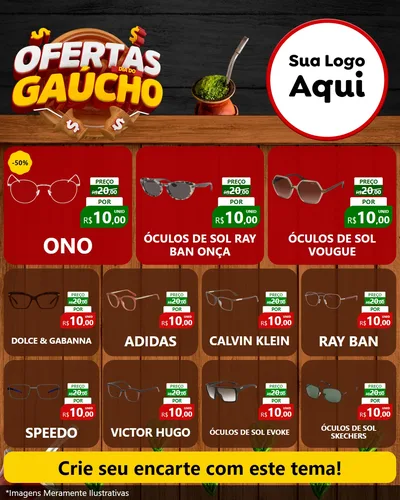 Modelo de Rede Social para Feed Instagram com o tema Ofertas Dia do Gaúcho para Óticas