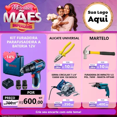 Modelo de Rede Social para Feed Facebook com o tema Mês das Mães Imperdível para Maquinas e Ferramentas