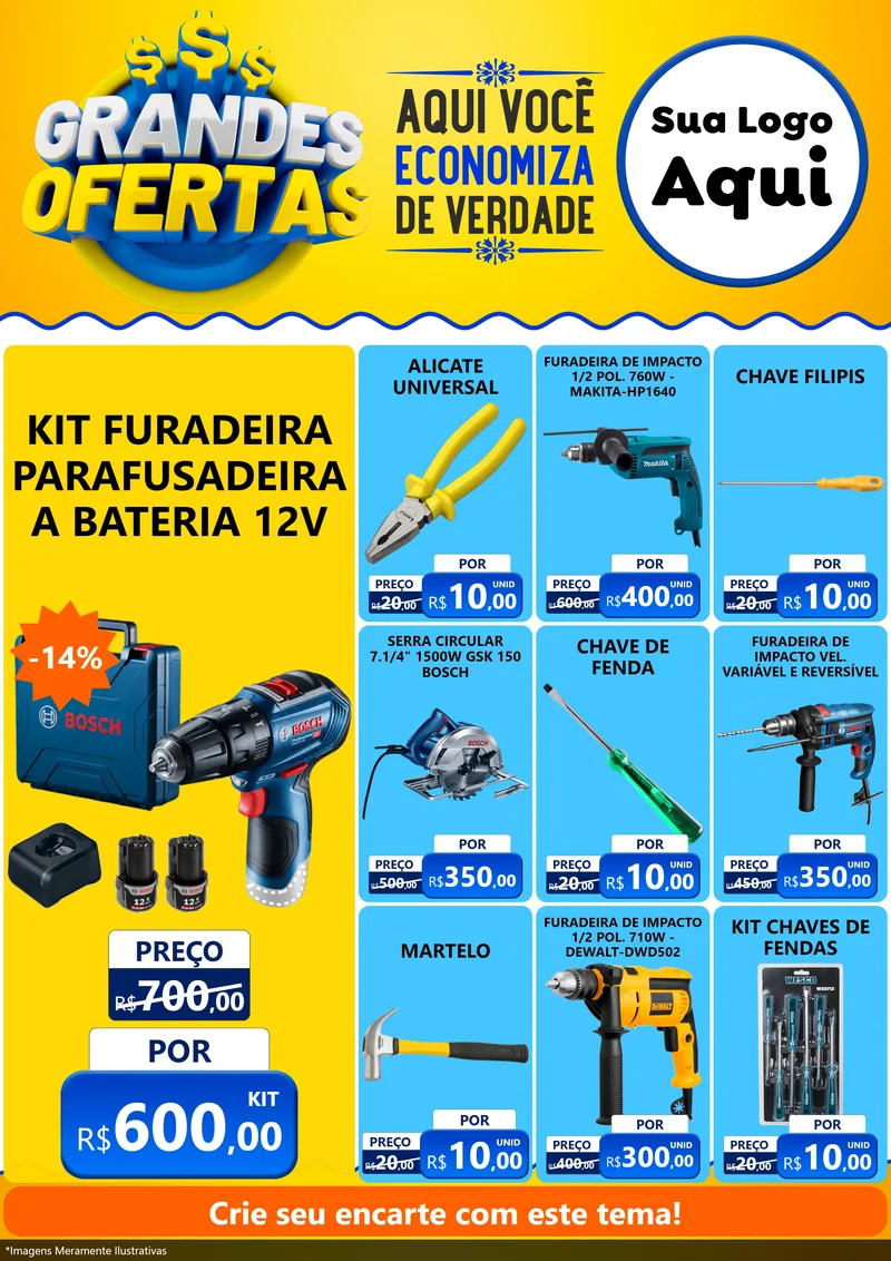 Modelo de Encarte para Encarte A4 Vertical com o tema Grandes Ofertas para Maquinas e Ferramentas