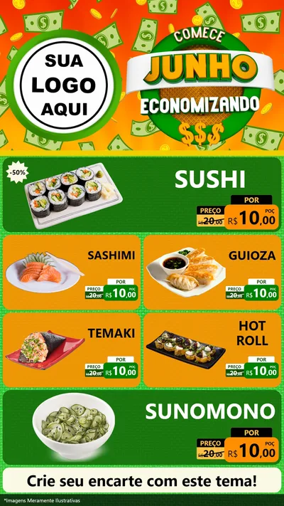 Modelo de TV para TV Vertical com o tema Comece Junho Economizando para Comida japonesa