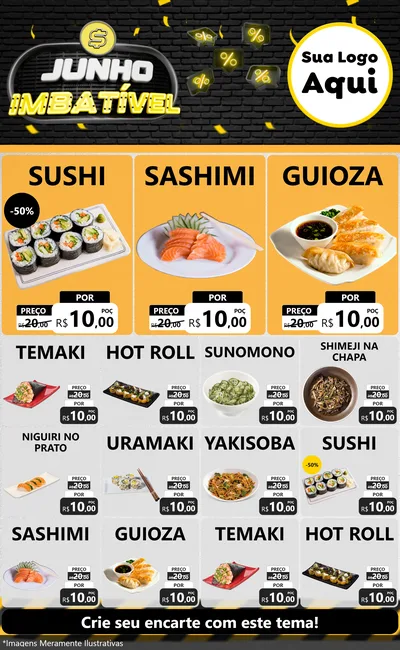 Modelo de Encarte para Encarte Grande com o tema Junho Imbatível para Comida japonesa