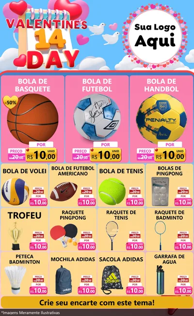 Modelo de Encarte para Encarte Grande com o tema Valentine's Day para Artigos Esportivos