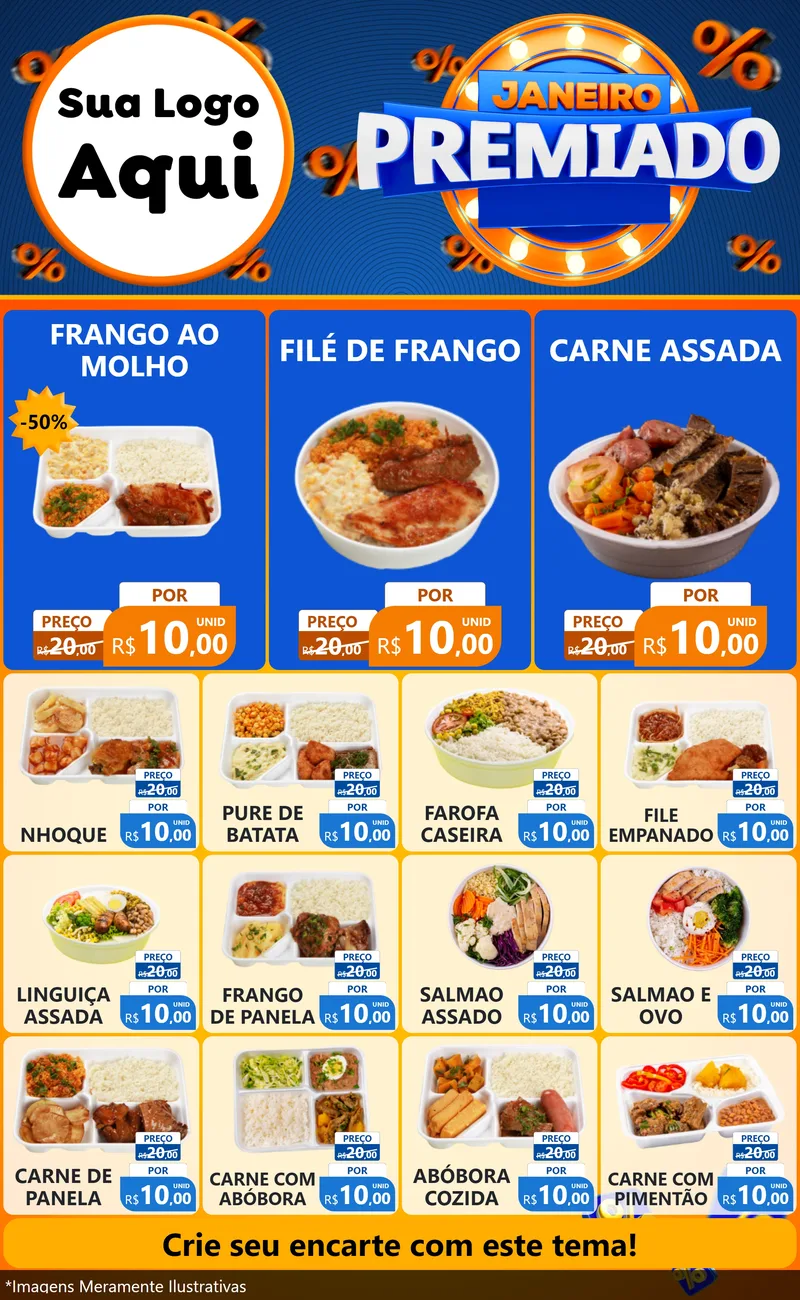 Modelo de Encarte para Encarte Grande com o tema Janeiro Premiado para Restaurante