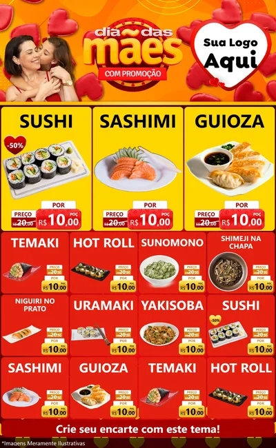 Modelo de Encarte para Encarte Grande com o tema Dia das Mães com Promoção para Comida japonesa