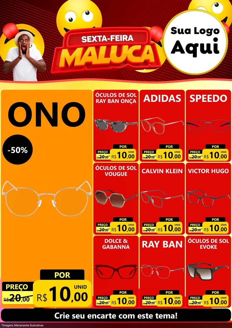 Modelo de Encarte para Encarte A4 Vertical com o tema Sexta-feira Maluca para Óticas