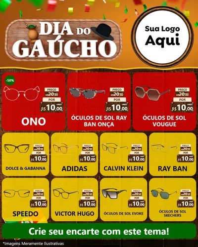 Modelo de Rede Social para Feed Instagram com o tema Dia do Gaúcho para Óticas
