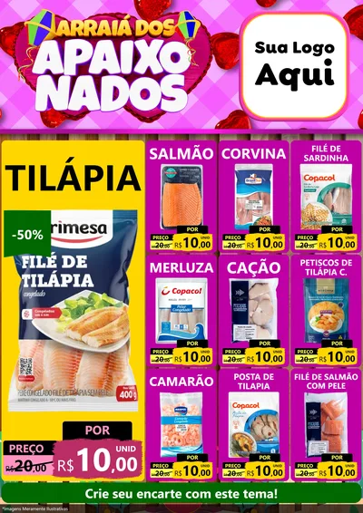 Modelo de Encarte para Encarte A4 Vertical com o tema Arraiá dos Apaixonados para Peixaria