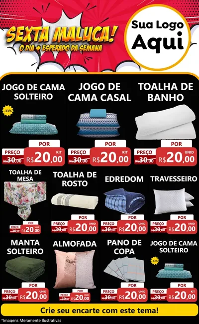Modelo de Encarte para Encarte Grande com o tema Sexta Maluca! para Cama, Mesa e Banho