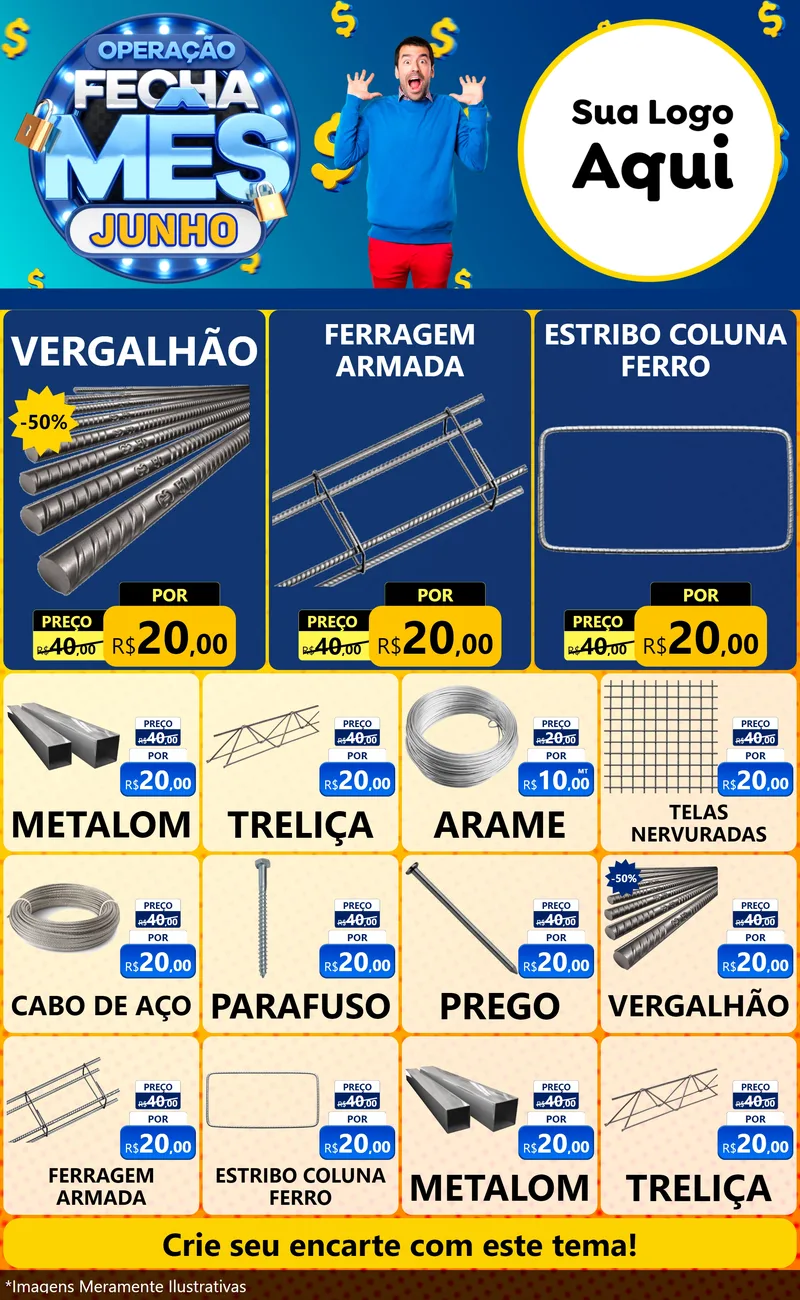 Modelo de Encarte para Encarte Grande com o tema Operação Fecha Mês, Junho para Ferragens