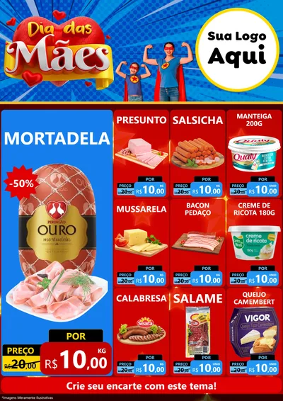 Modelo de Encarte para Encarte A4 Vertical com o tema Dia das Mães para Frios e Laticínios