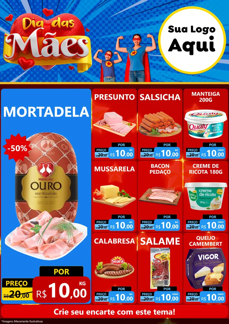 Modelo de Encarte para Encarte A4 Vertical com o tema Dia das Mães para Frios e Laticínios