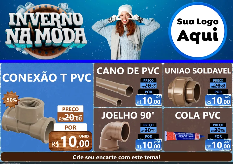 Modelo de Encarte para Encarte A4 Horizontal com o tema Inverno na Moda para Tubos e conexões