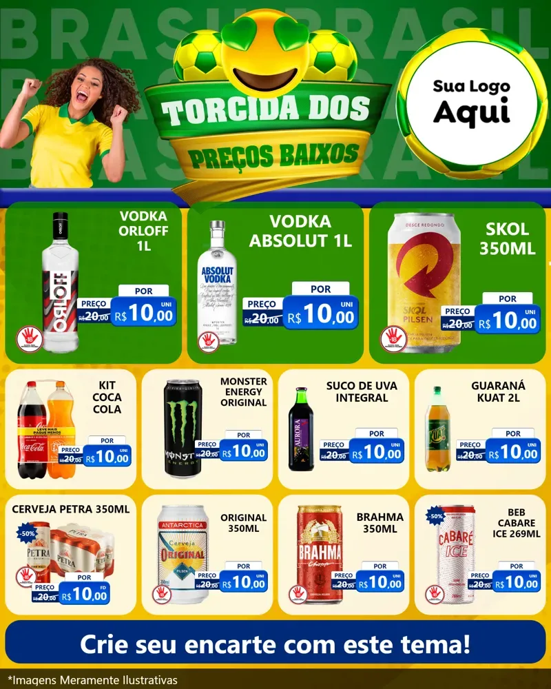 Modelo de Rede Social para Feed Instagram com o tema Torcida dos Preços Baixos - Copa para Distribuidora de bebidas