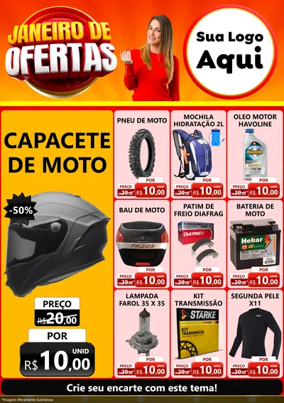 Modelo de Encarte para Encarte A4 Vertical com o tema Janeiro de Ofertas para Moto peças
