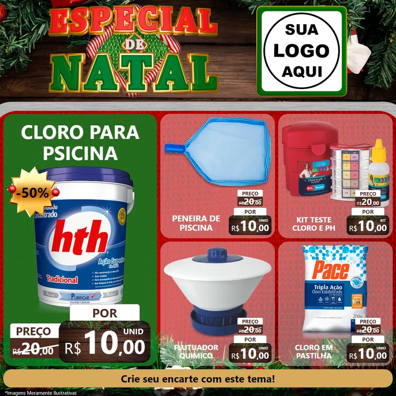 Modelo de Rede Social para Feed Facebook com o tema Especial de Natal para Produtos para Piscina
