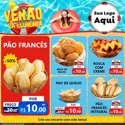 Modelo de Rede Social para Feed Facebook com o tema Verão da Economia para Padaria