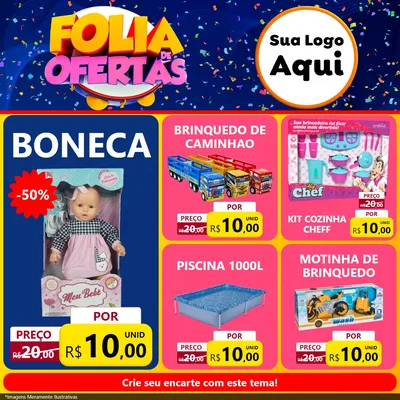Modelo de Rede Social para Feed Facebook com o tema Folia de Ofertas para Brinquedos