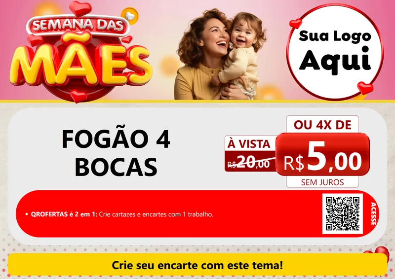 Modelo de Cartaz para Cartaz A4 Horizontal com o tema Semana das Mães para Móveis e Eletro