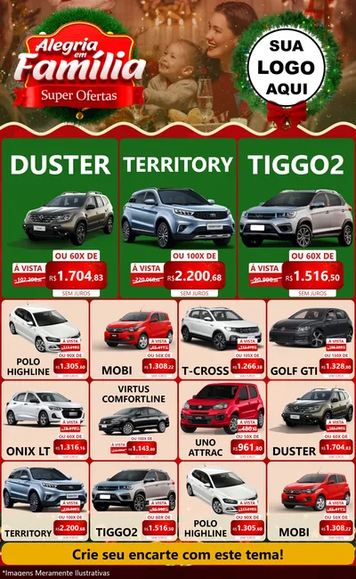 Modelo de Encarte para Encarte Grande com o tema Alegria Em Família - Super Ofertas para Concessionaria de Carros
