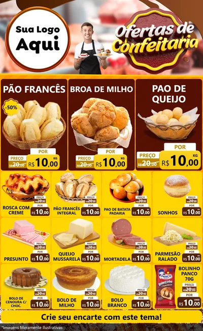 Modelo de Encarte para Encarte Grande com o tema Ofertas de Confeitaria para Padaria