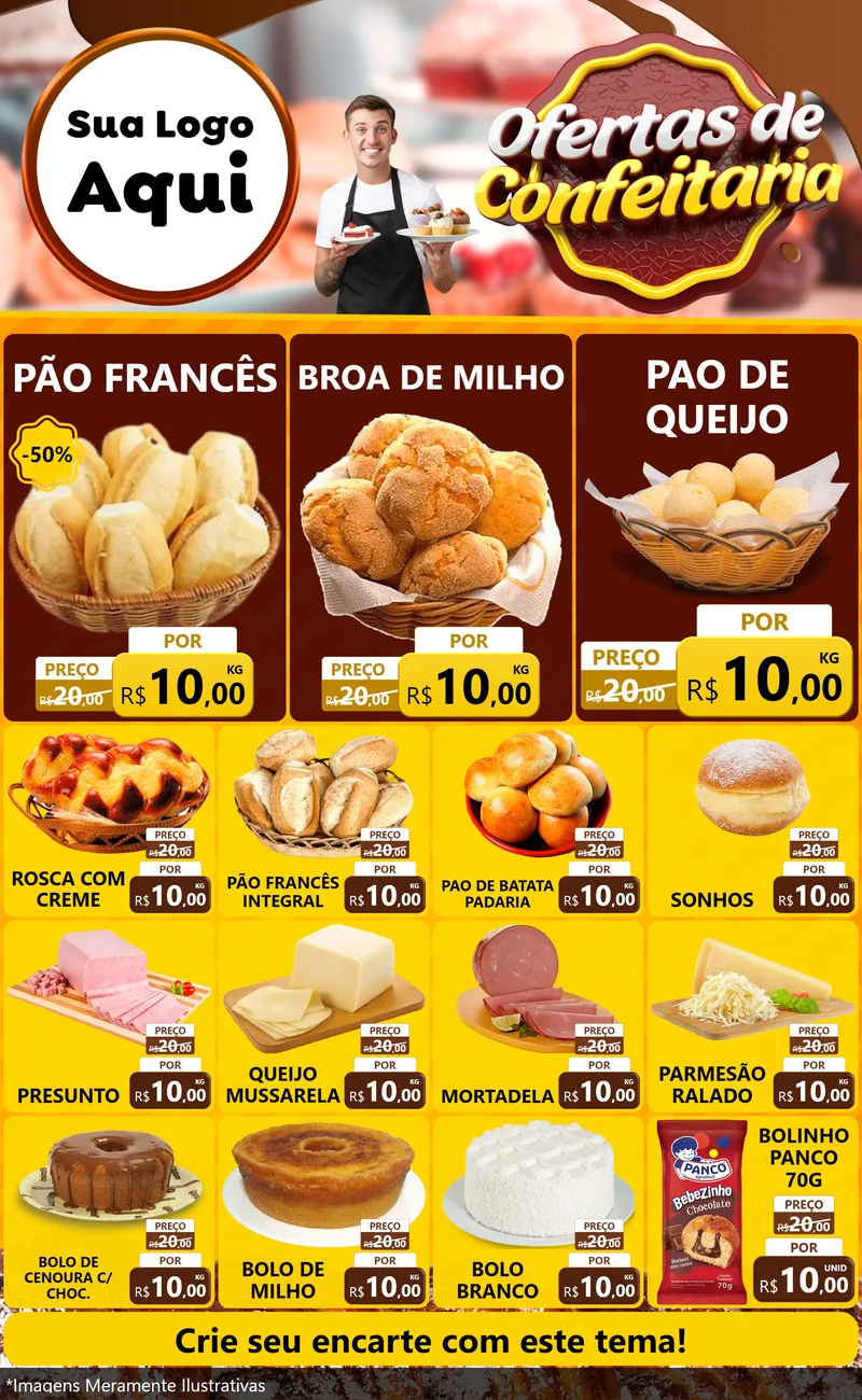 Modelo de Encarte para Encarte Grande com o tema Ofertas de Confeitaria para Padaria