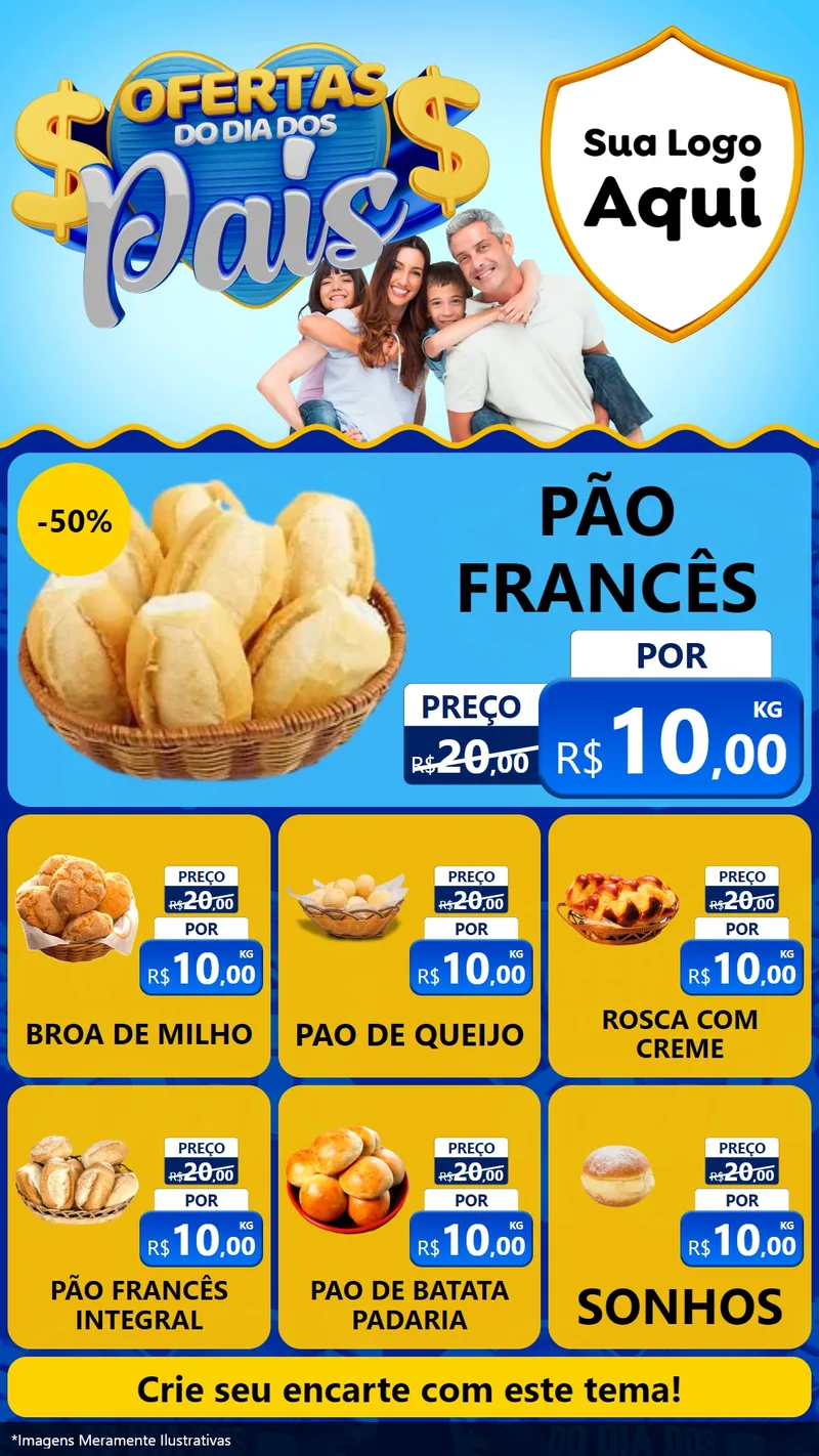 Modelo de Rede Social para Stories com o tema Ofertas do Dia dos Pais para Padaria