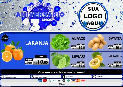Modelo de Encarte para Encarte A4 Horizontal com o tema Promoção de Aniversário - 3 Anos para Hortifrúti