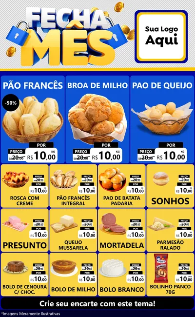 Modelo de Encarte para Encarte Grande com o tema Fecha Mês para Padaria