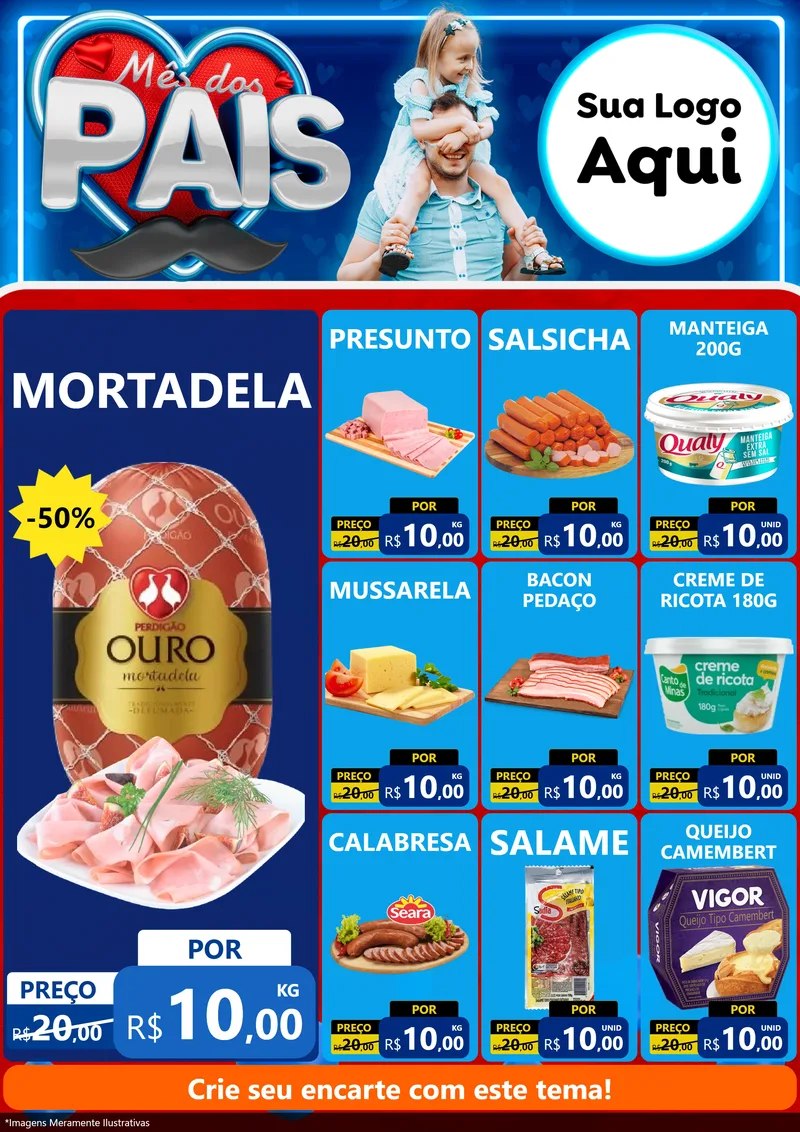 Modelo de Encarte para Encarte A4 Vertical com o tema Mês Dos Pais para Frios e Laticínios